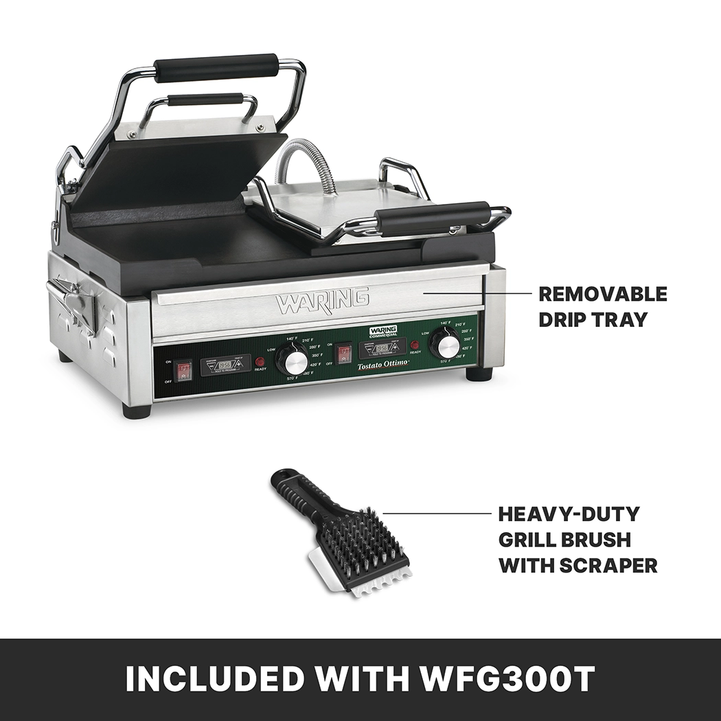 Double Flat Panini Grill with Timer, 9.75" x 9.25", 240 Volt